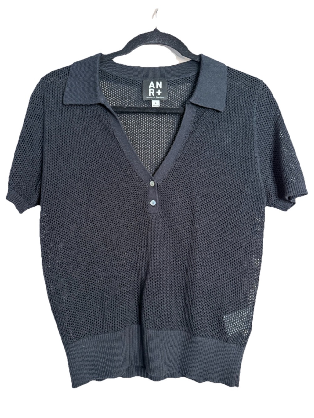 Alp N Rock ANR+ women's L black short-sleeve mesh crop polo shirt Cotton L7